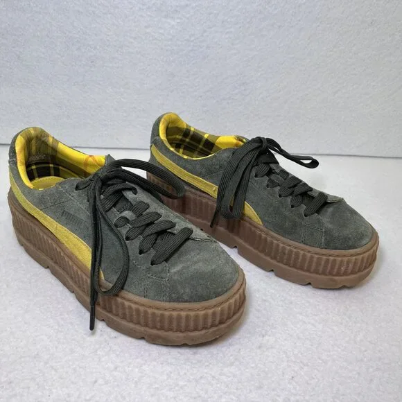 Puma Fenty Cleated Creeper by Rihanna suede green yellow sneaker womens 7.5 - Picture 3 of 12